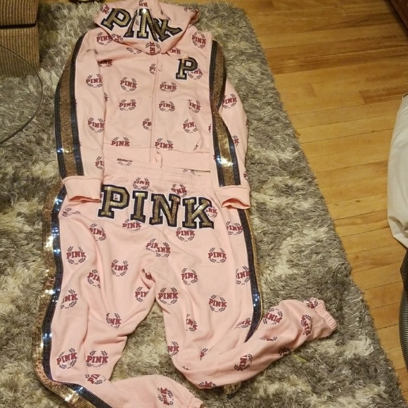 Large VS Pink Bling hoodie and jogger set - Picture 1 of 4